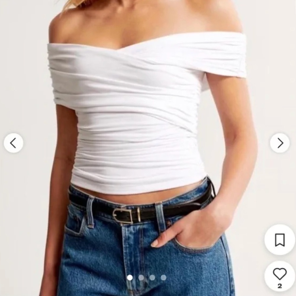 Abercrombie Ruched Off-Shoulder White Top